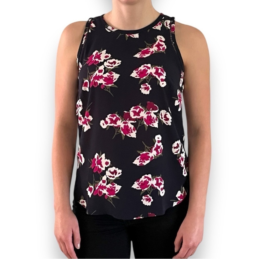 J. Crew Pink and Red Floral Sleeveless Tank Top - Navy​​​​​​​​​​​